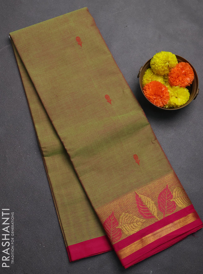 Chettinad cotton saree dual shade of greenish pink and pink with thread woven buttas and thread & zari woven border