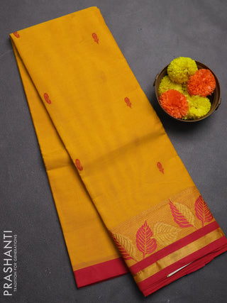 Chettinad cotton saree mustard yellow and pink with thread woven buttas and thread & zari woven border