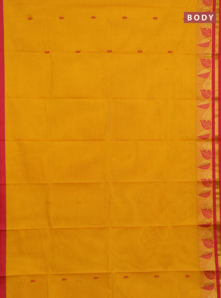Chettinad cotton saree mustard yellow and pink with thread woven buttas and thread & zari woven border