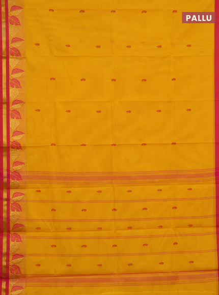 Chettinad cotton saree mustard yellow and pink with thread woven buttas and thread & zari woven border