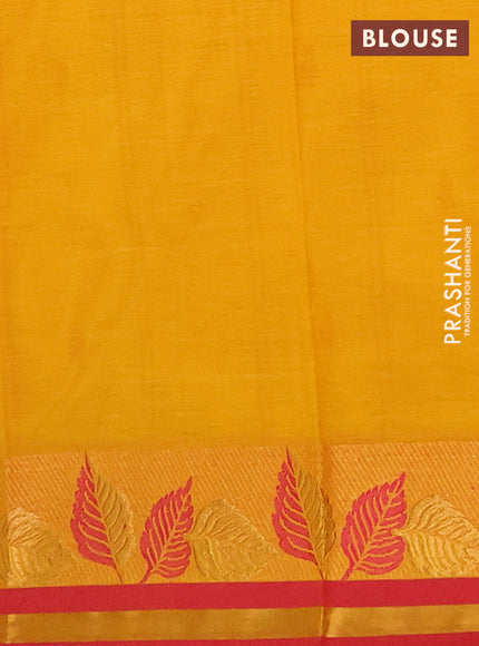 Chettinad cotton saree mustard yellow and pink with thread woven buttas and thread & zari woven border