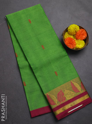 Chettinad cotton saree green and magenta pink with thread woven buttas and thread & zari woven border