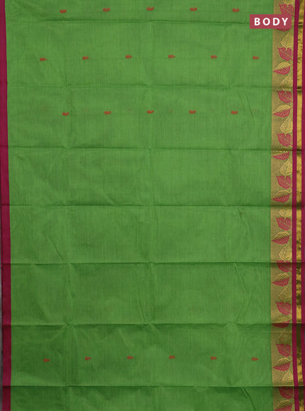 Chettinad cotton saree green and magenta pink with thread woven buttas and thread & zari woven border
