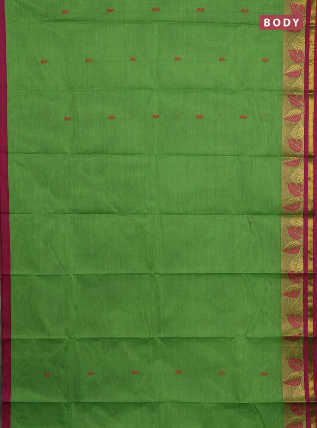Chettinad cotton saree green and magenta pink with thread woven buttas and thread & zari woven border