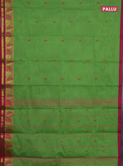 Chettinad cotton saree green and magenta pink with thread woven buttas and thread & zari woven border