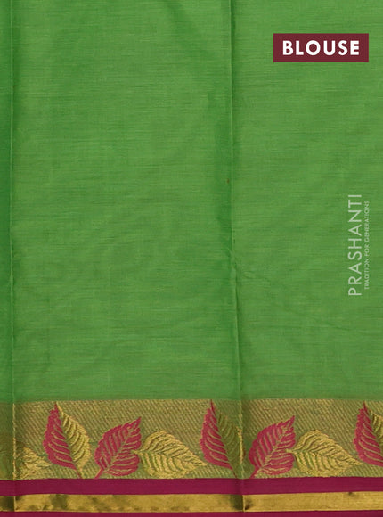 Chettinad cotton saree green and magenta pink with thread woven buttas and thread & zari woven border