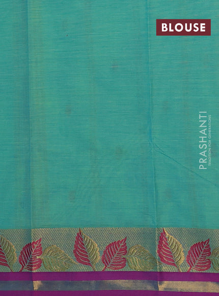 Chettinad cotton saree teal green and purple with thread woven buttas and thread & zari woven border