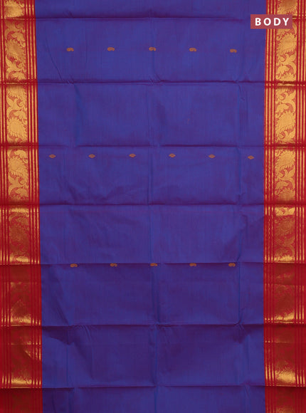 Chettinad cotton saree blue and red with thread woven buttas and zari woven border