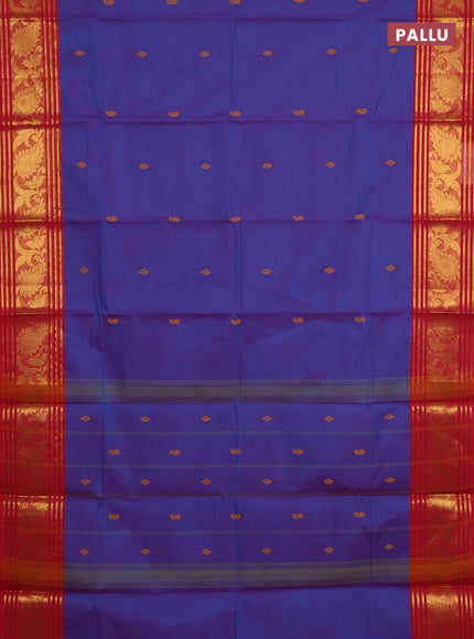 Chettinad cotton saree blue and red with thread woven buttas and zari woven border