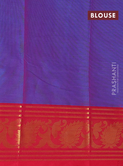 Chettinad cotton saree blue and red with thread woven buttas and zari woven border