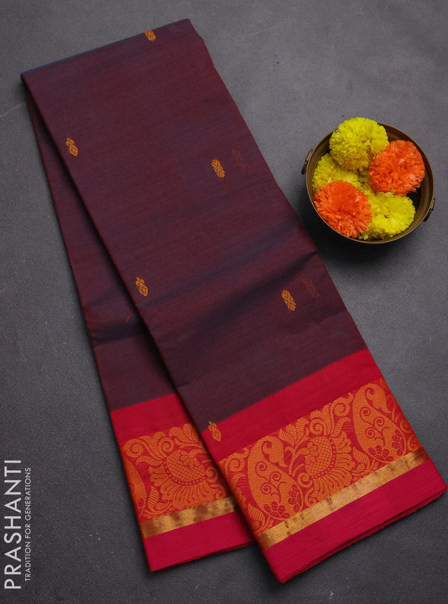 Chettinad cotton saree dual shade of bluish pink and pink with thread woven buttas and thread & zari woven border
