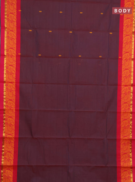 Chettinad cotton saree dual shade of bluish pink and pink with thread woven buttas and thread & zari woven border