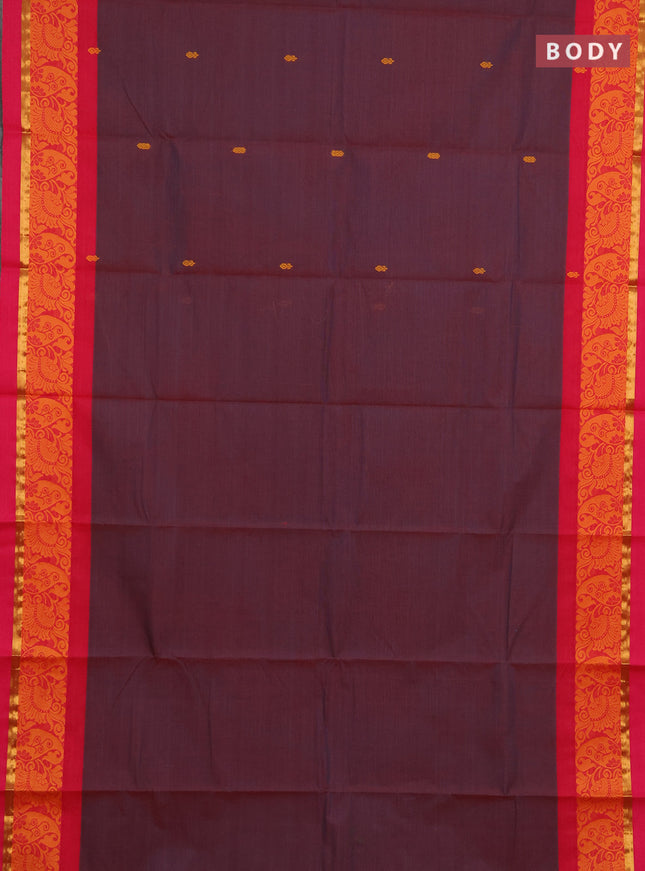 Chettinad cotton saree dual shade of bluish pink and pink with thread woven buttas and thread & zari woven border