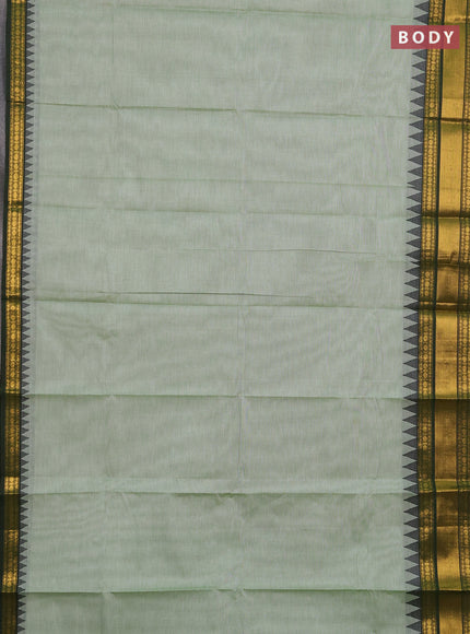 Chettinad cotton saree pastel green and olive green with plain body and temple design zari woven border