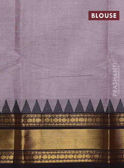 Chettinad cotton saree grey shade and coffee brown with plain body and temple design zari woven border
