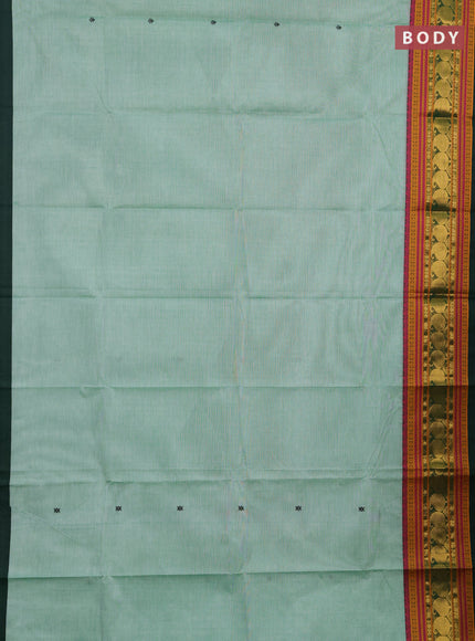 Chettinad cotton saree green and bottle green with thread woven buttas and long thread & zari woven border