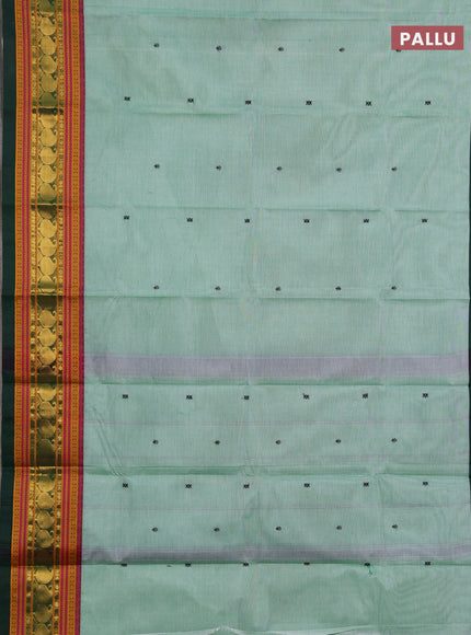 Chettinad cotton saree green and bottle green with thread woven buttas and long thread & zari woven border