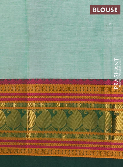 Chettinad cotton saree green and bottle green with thread woven buttas and long thread & zari woven border