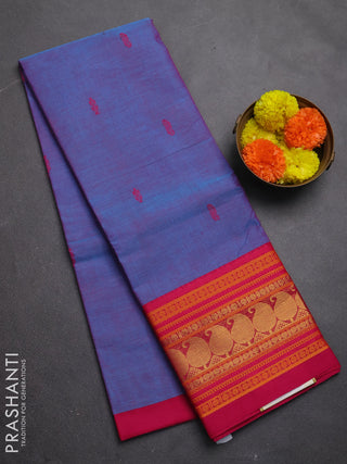 Chettinad cotton saree dual shade of bluish pink and pink with thread woven buttas and long thread & zari woven border