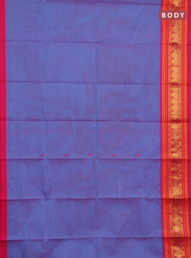 Chettinad cotton saree dual shade of bluish pink and pink with thread woven buttas and long thread & zari woven border
