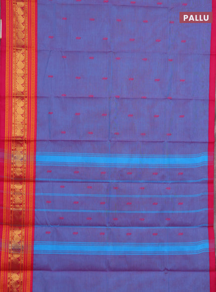 Chettinad cotton saree dual shade of bluish pink and pink with thread woven buttas and long thread & zari woven border