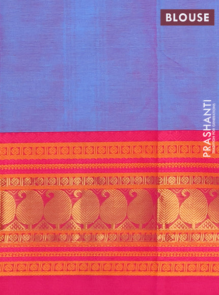 Chettinad cotton saree dual shade of bluish pink and pink with thread woven buttas and long thread & zari woven border