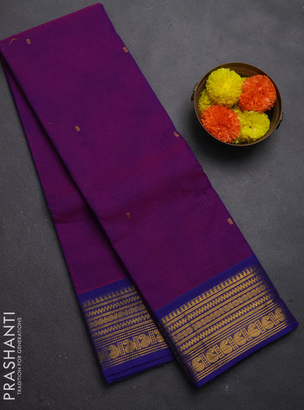 Chettinad cotton saree purple and blue with zari woven buttas and zari woven border