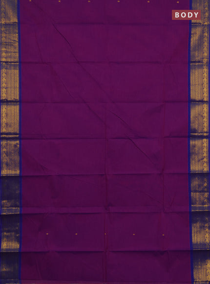 Chettinad cotton saree purple and blue with zari woven buttas and zari woven border