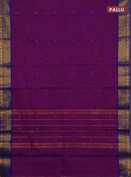 Chettinad cotton saree purple and blue with zari woven buttas and zari woven border