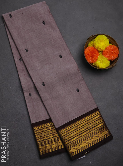 Chettinad cotton saree brown shade and coffee brown with thread woven buttas and zari woven border