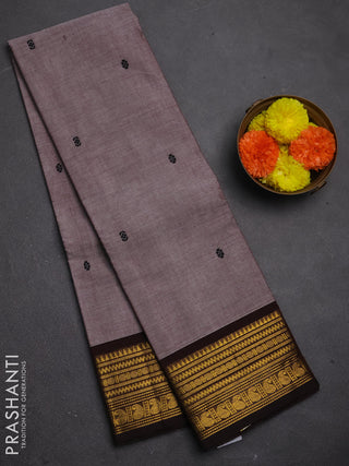Chettinad cotton saree brown shade and coffee brown with thread woven buttas and zari woven border
