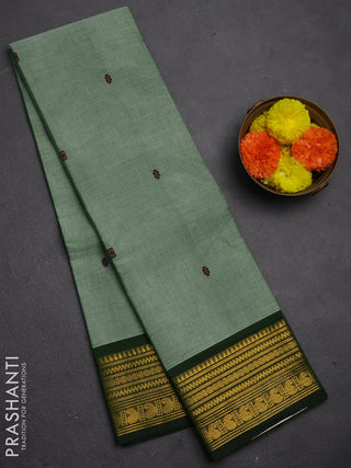 Chettinad cotton saree elaichi green and bottle green with thread woven buttas and zari woven border