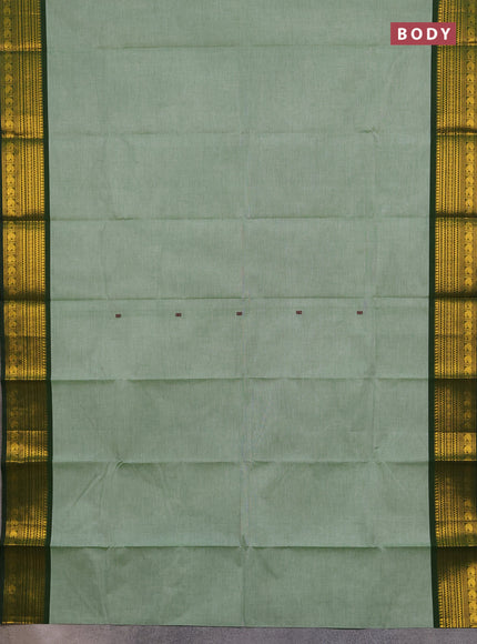 Chettinad cotton saree elaichi green and bottle green with thread woven buttas and zari woven border