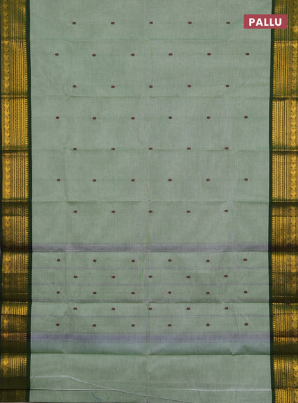 Chettinad cotton saree elaichi green and bottle green with thread woven buttas and zari woven border