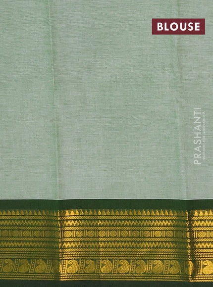 Chettinad cotton saree elaichi green and bottle green with thread woven buttas and zari woven border