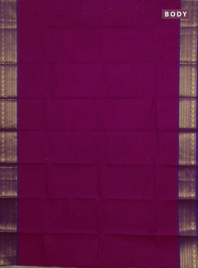 Chettinad cotton saree magenta pink and purple with thread woven buttas and zari woven border