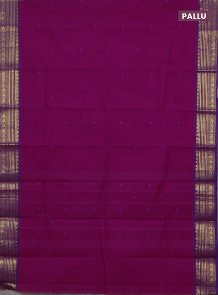 Chettinad cotton saree magenta pink and purple with thread woven buttas and zari woven border