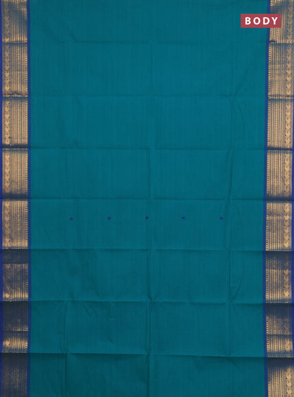 Chettinad cotton saree teal green and blue with thread woven buttas and zari woven border