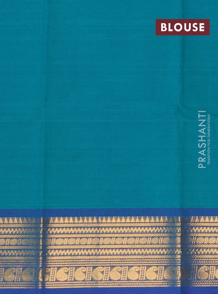 Chettinad cotton saree teal green and blue with thread woven buttas and zari woven border