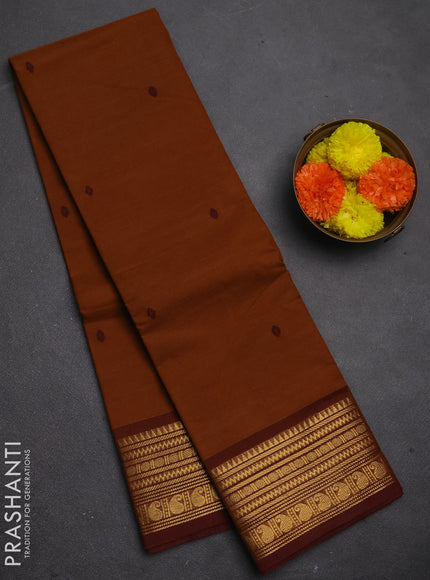 Chettinad cotton saree rust shade and brown with thread woven buttas and zari woven border