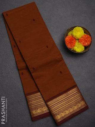 Chettinad cotton saree rust shade and brown with thread woven buttas and zari woven border