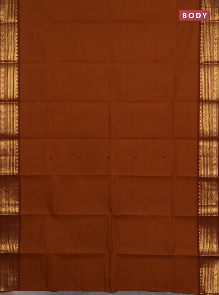 Chettinad cotton saree rust shade and brown with thread woven buttas and zari woven border