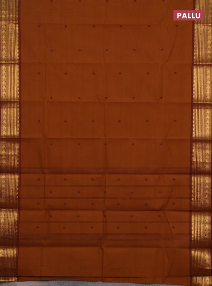 Chettinad cotton saree rust shade and brown with thread woven buttas and zari woven border