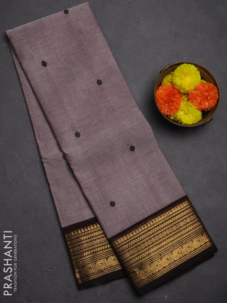 Chettinad cotton saree brown shade and coffee brown with thread woven buttas and zari woven border