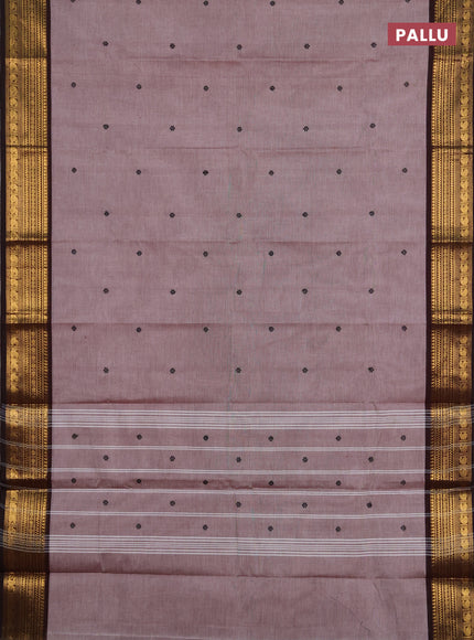 Chettinad cotton saree brown shade and coffee brown with thread woven buttas and zari woven border