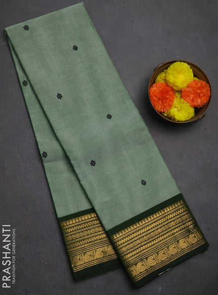 Chettinad cotton saree elaichi green and bottle green with thread woven buttas and zari woven border
