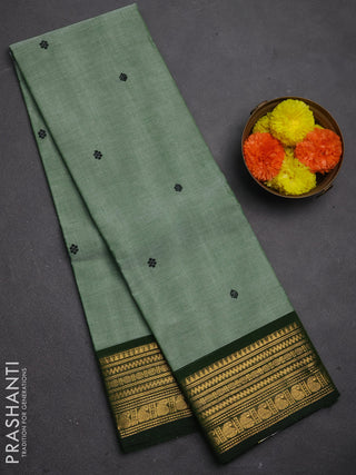 Chettinad cotton saree elaichi green and bottle green with thread woven buttas and zari woven border
