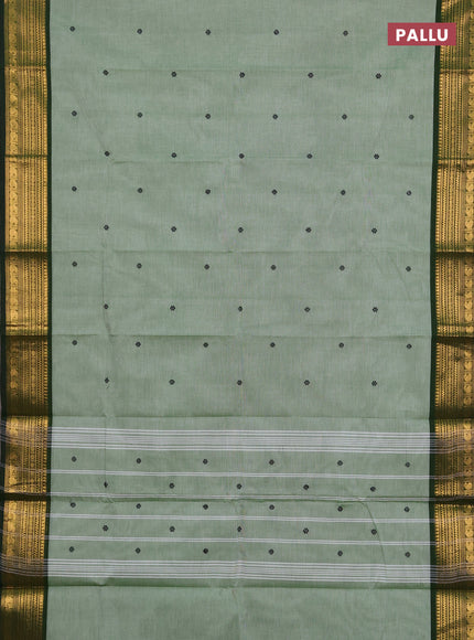 Chettinad cotton saree elaichi green and bottle green with thread woven buttas and zari woven border
