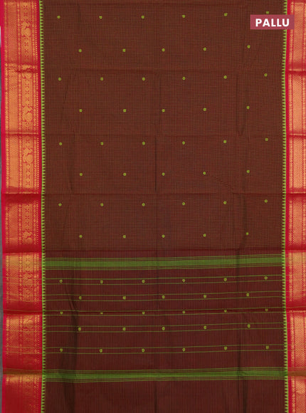 Chettinad cotton saree deep maroon and pink with allover small checks & buttas and zari woven border