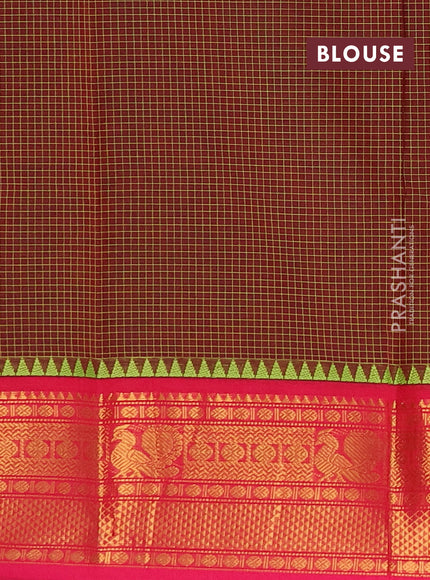 Chettinad cotton saree deep maroon and pink with allover small checks & buttas and zari woven border